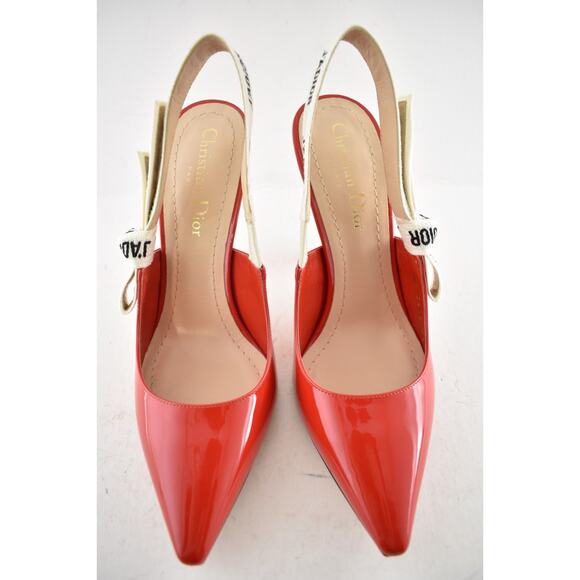 Dior J'adior Red Patent White Black Ribbon Logo Slingback Pump Sandal Heel 36 - Picture 8 of 13